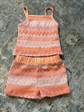 btween Peach & White Knit Tank Top and Shorts Set
